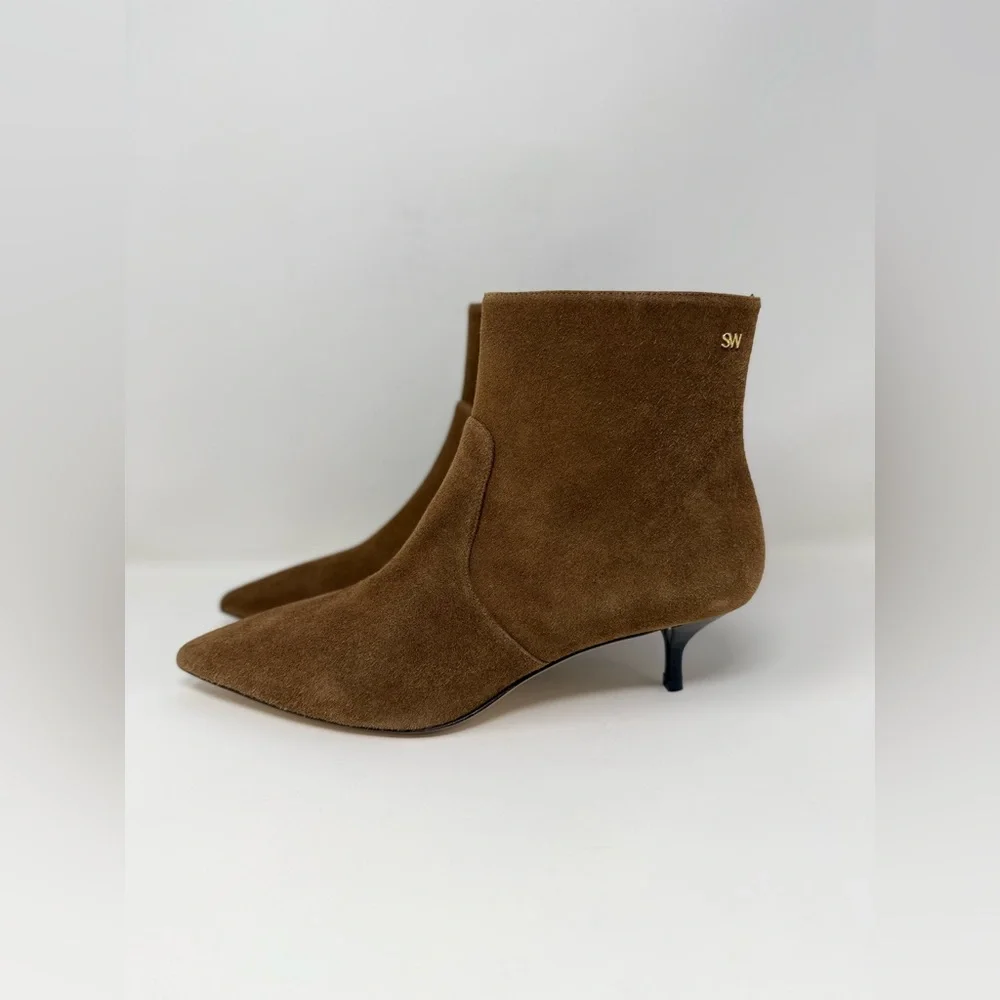 New Stuart Weitzman Mara Zip Suede Bootie Espresso Sz 8.5